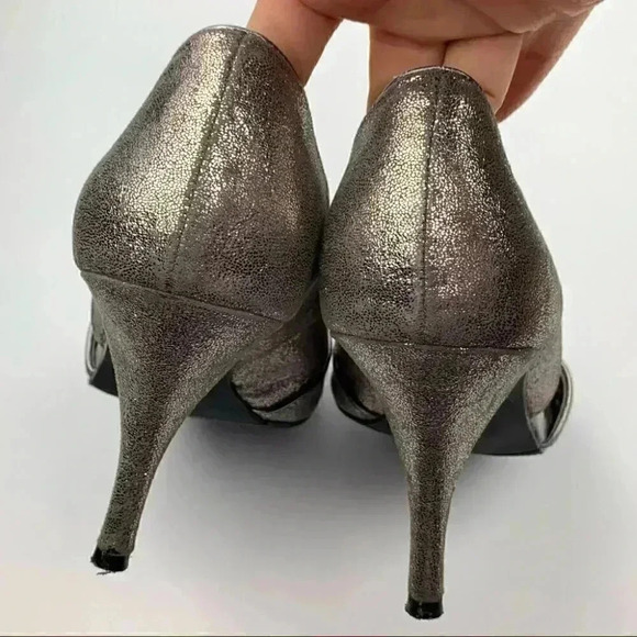 Moda spana heels size 8.5 pewter metallic Dorsay peep toe formal vintage Y2k - Picture 8 of 12